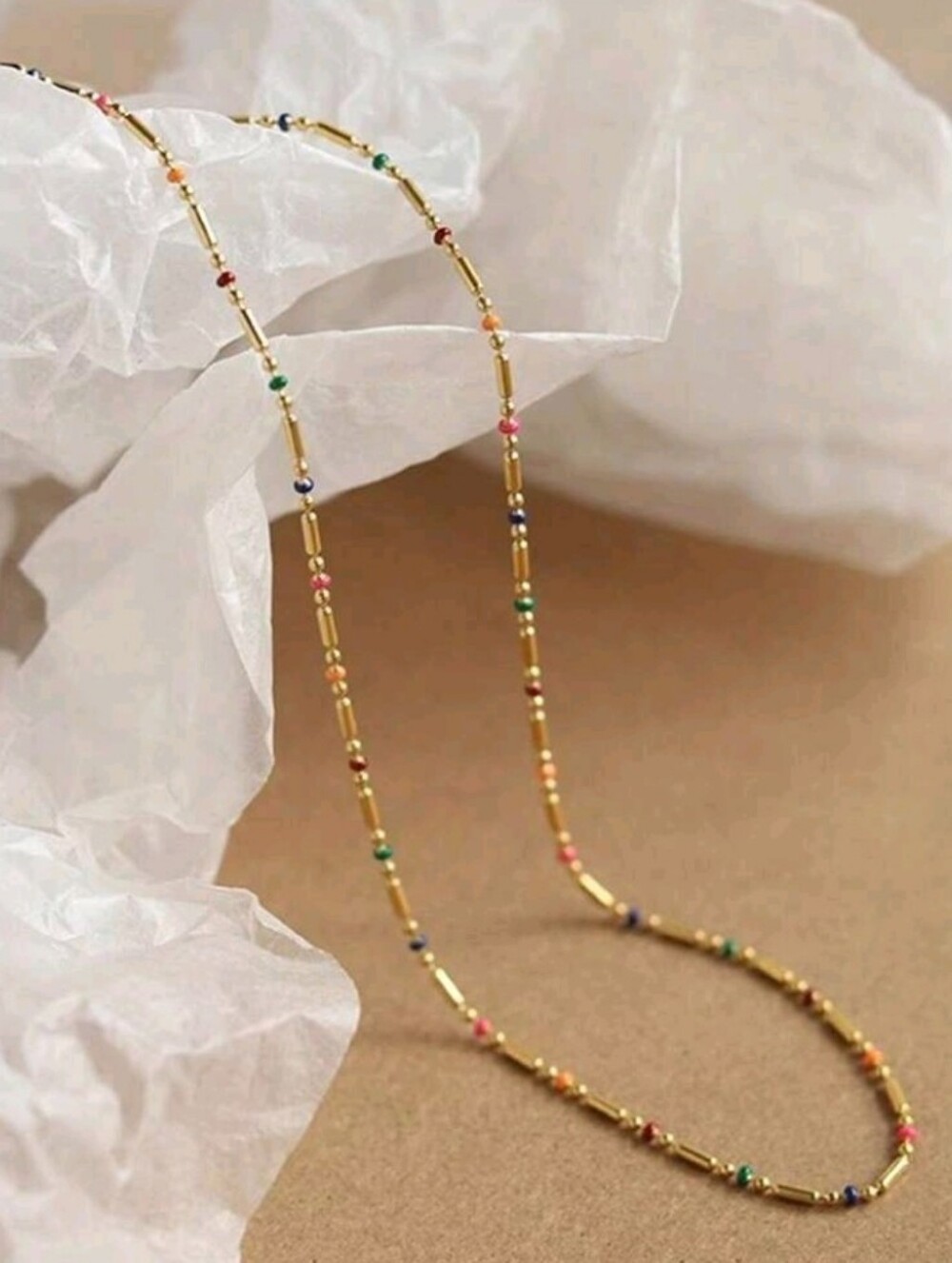 NEW! 14K Gold Plated Delicate Beaded Multicolor Station Necklace